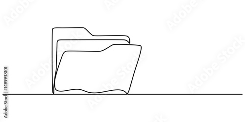 Folder drawn by a single line on a white background. One-line drawing. Continuous line, One continuous line vector drawing of a folder. Outline documents background icon. Saving securities vector icon