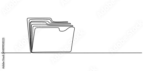 Folder drawn by a single line on a white background. One-line drawing. Continuous line, One continuous line vector drawing of a folder. Outline documents background icon. Saving securities vector icon