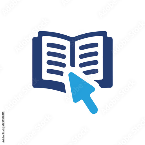 Online library icon. Simple solid style. Open book with cursor,  Glyph vector illustration isolated on white background. EPS 10.