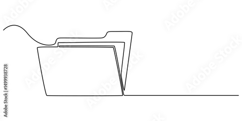 Folder drawn by a single line on a white background. One-line drawing. Continuous line, One continuous line vector drawing of a folder. Outline documents background icon. Saving securities vector icon