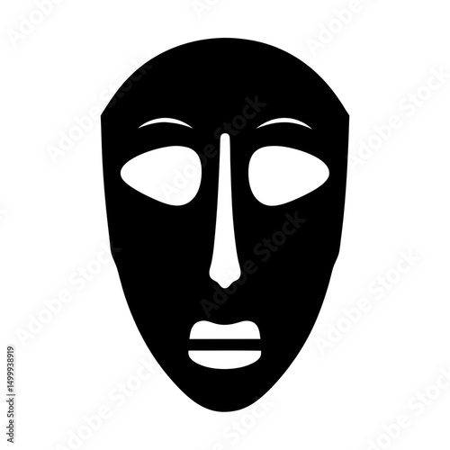 Stylized Monochrome Graphic Depiction of a Humanoid Face, Ancient or Tribal