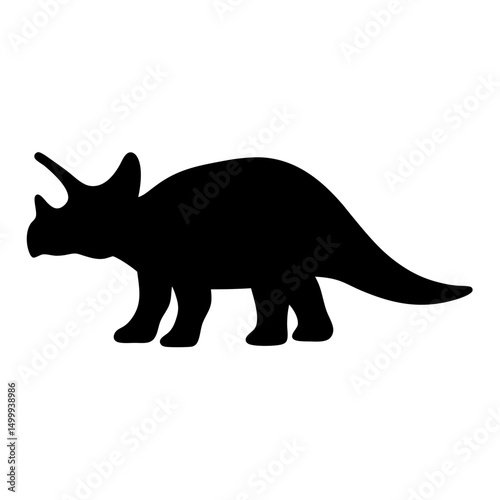 Black silhouette of a Triceratops dinosaur with three horns and frill
