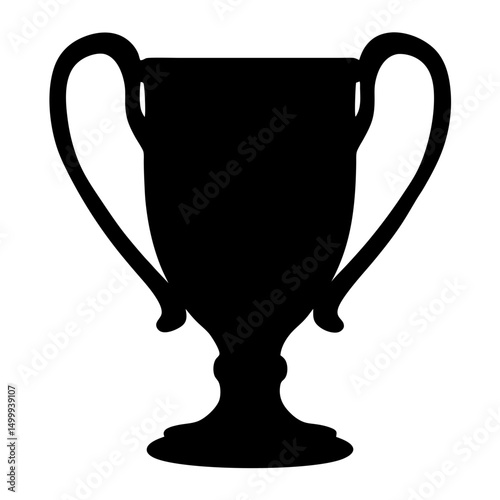 Black silhouette illustration of a classic championship trophy with handles and a pedestal