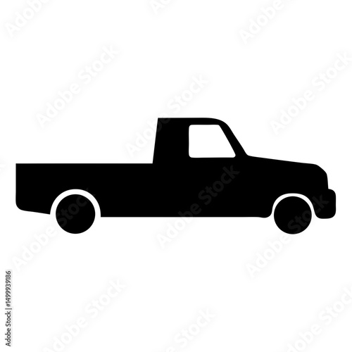 Simple Black Silhouette of a Pickup Truck Side View on White