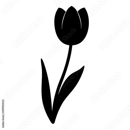 Elegant black silhouette of a tulip flower against a white background