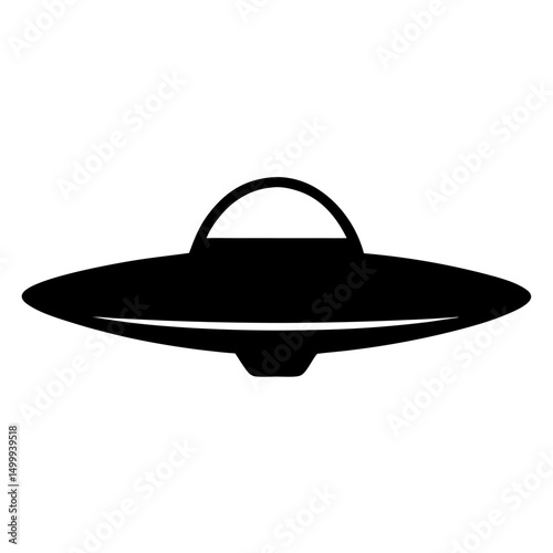 Simple black and white UFO flying saucer icon with alien spaceship