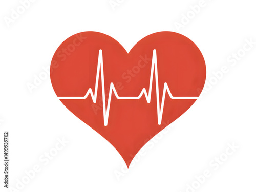 Simple red heart with heartbeat EKG line graphic
