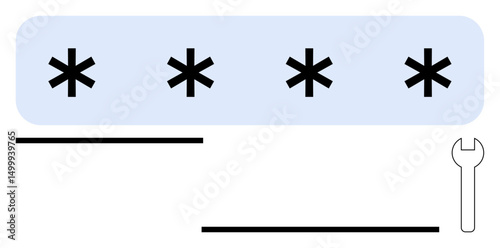 Password input field masked with asterisks and a wrench icon indicating settings or customization. Ideal for cybersecurity, privacy, user authentication, data security, password strength, software
