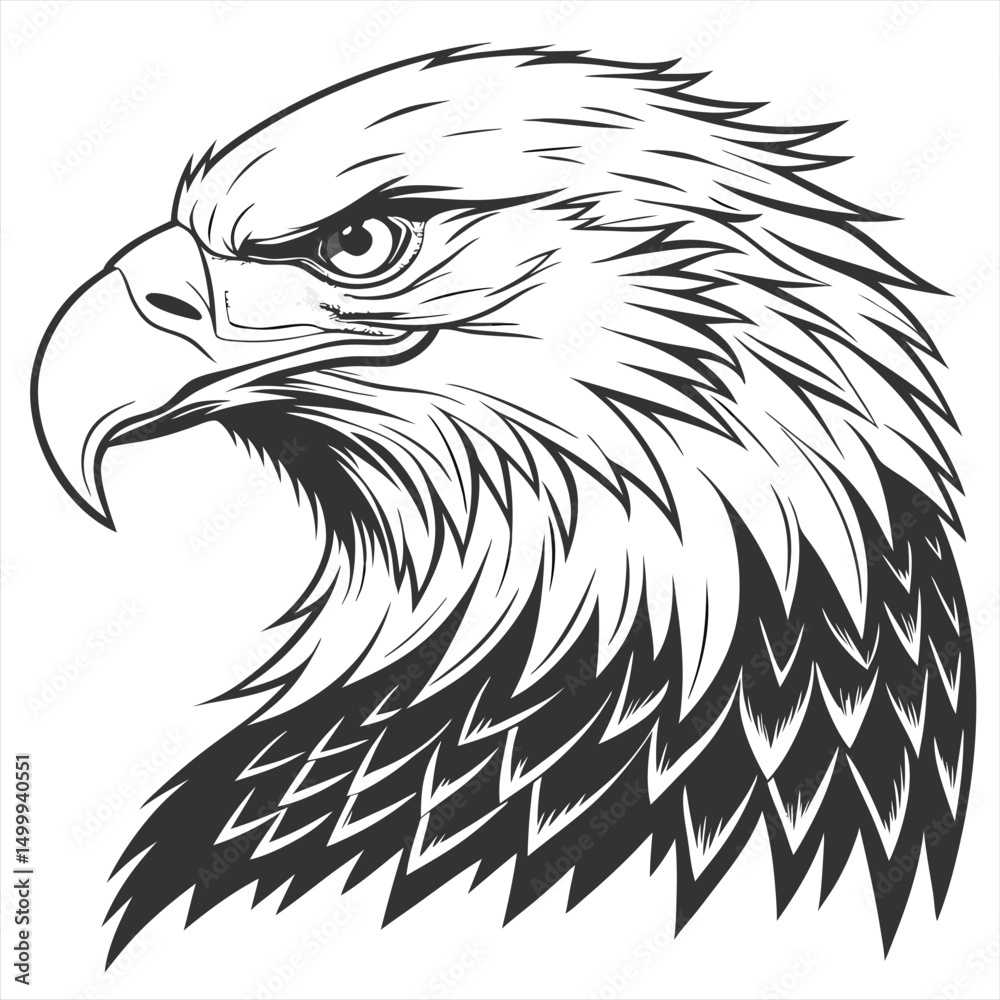 Fototapeta premium Majestic Eagle Head Profile Black and White Illustration