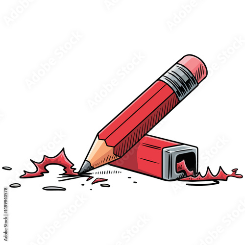 red pencil and sharpener cartoon illustration, creative stationery artwork for designers and students
