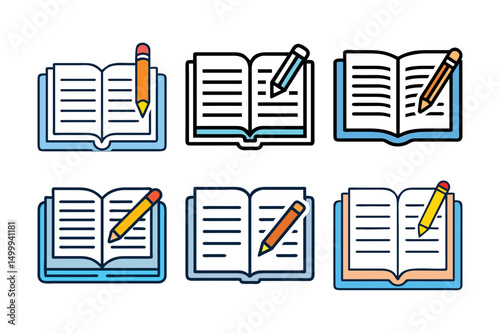  open textbook with pencil svg vector icon