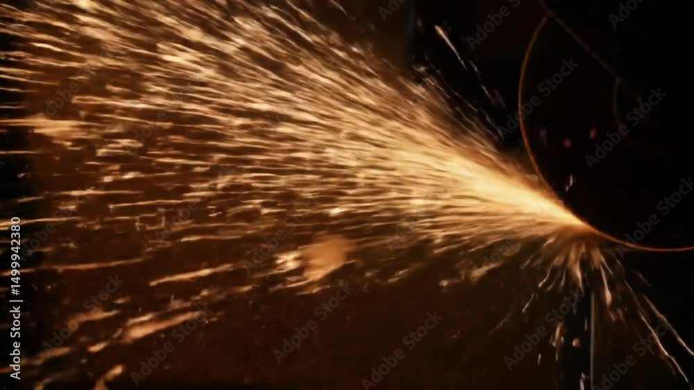 Metal sparks shower from grinder