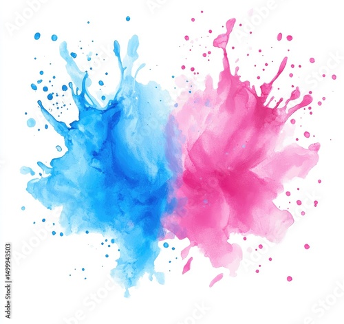 Abstract watercolor splatter, vibrant blue and pink