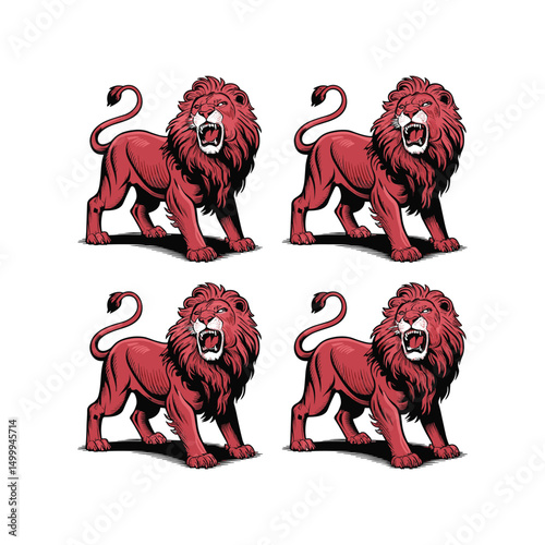 "Red Lion Mascot Vector Set – Roaring Lions in Bold Stylized Design on White Background"