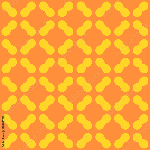 Vector geometric ornament. Abstract seamless pattern with rounded shapes, grid, mesh, lattice, tiles. Cute funky orange and yellow background. Retro vintage style texture. Repeated summer geo design