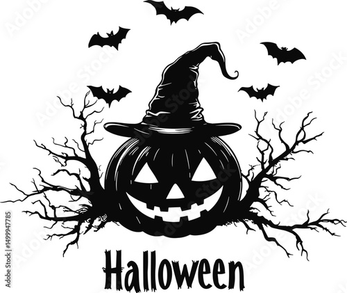 halloween pumpkin and bats