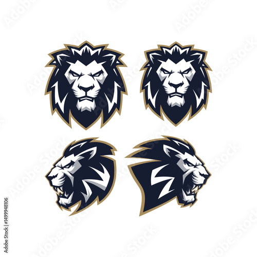 Modern Lion Head Mascot Vector Set in Front and Side View for Gaming or Sports