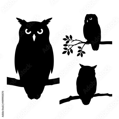 Set of owl silhouette vector