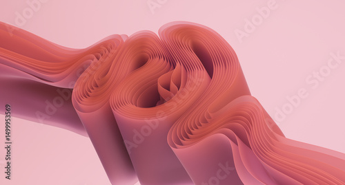 Abstract wavy shapes 3d render on pink background.