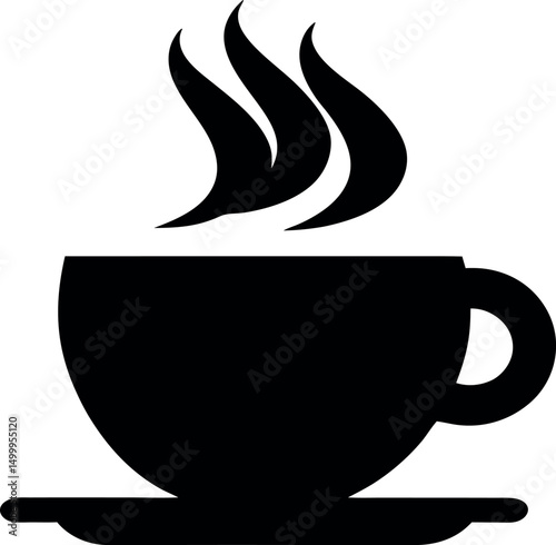 Warm coffee cup logo illustration in silhouette style, isolated on white.