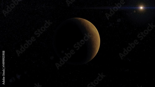 Venus in space with sun orbiting 4k textured