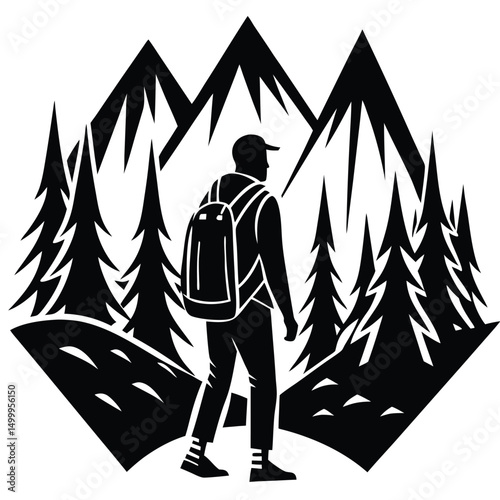 Man with Backpack Walking Silhouette
