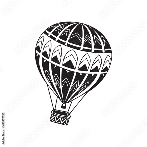 Ornate Hot Air Balloon Black and White Illustration