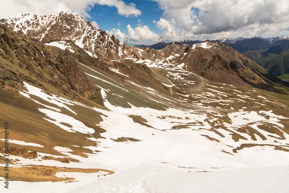 Fototapeta premium Mountain pass over the lake Ala-Kul. Tien Shan. Kyrgyzstan