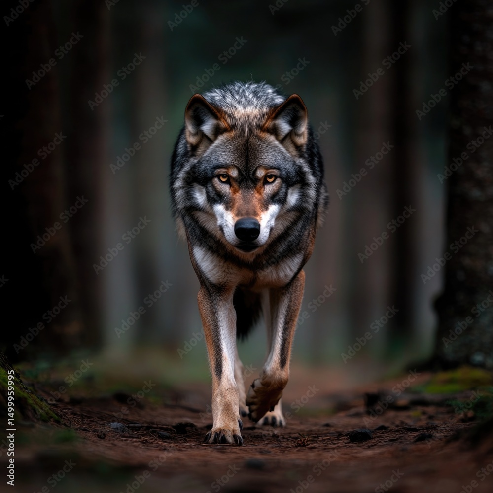Obraz premium Lone Wolf Silhouette in Forest