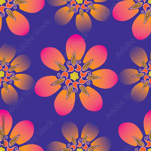Seamless pattern with floral motifs. Vector illustration.	