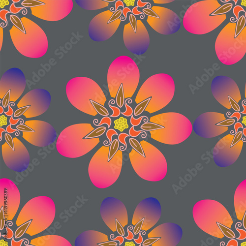 PSeamless pattern with floral motifs. Vector illustration.	