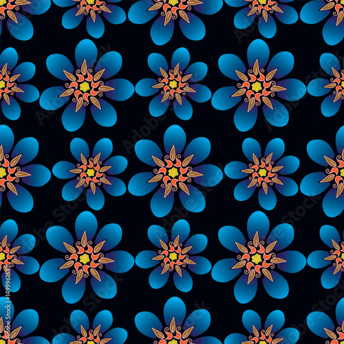 Seamless pattern with floral motifs. Vector illustration.	