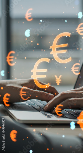 Euro Exchange: Hands on Keyboard, Navigating Currency Trading & Digital Finance. Online Investing, Markets & Global Economy Insights