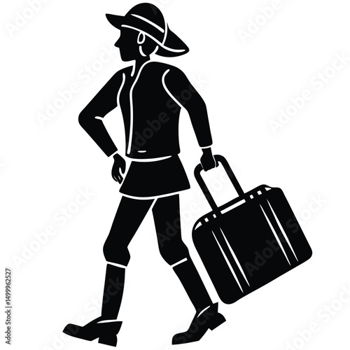 Traveler Holding a Suitcase Silhouette Design