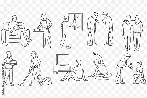  Daily Life & Kindness Minimalist Line Art Illustration Set
