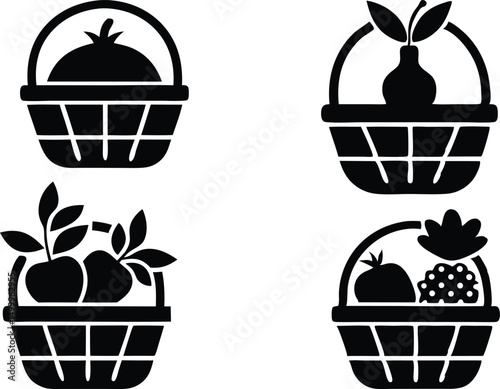 Minimalist Cold Beverage Icon Set – Black and White Vector Drinks with Straw and Fruit Garnish