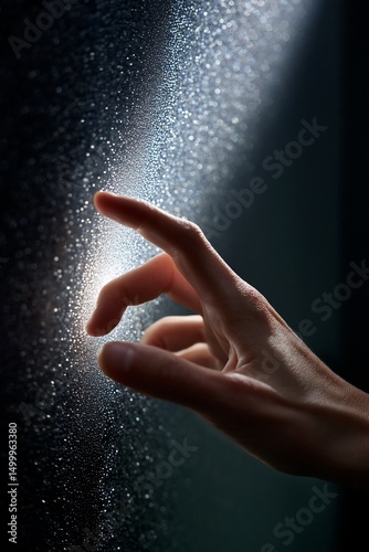 Hand touching a misty surface
