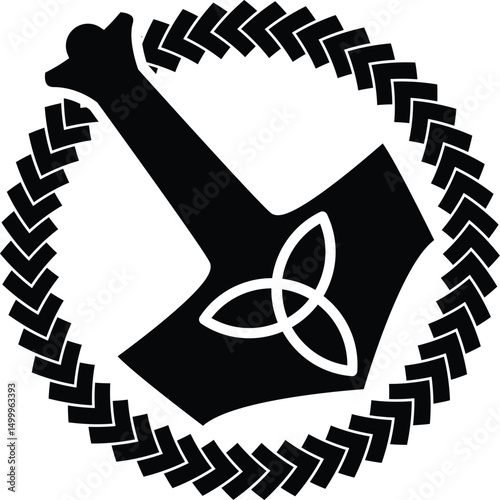 Flat vector icon of Mjölnir, the legendary hammer of Thor from Norse mythology