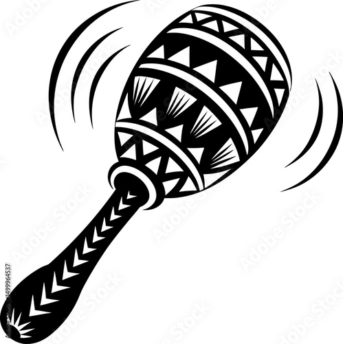 decorative maraca in motion black and white musical instrument illustration with rhythmic patterns