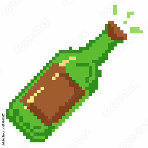 Pixel art green bottle with fizzing splash effect