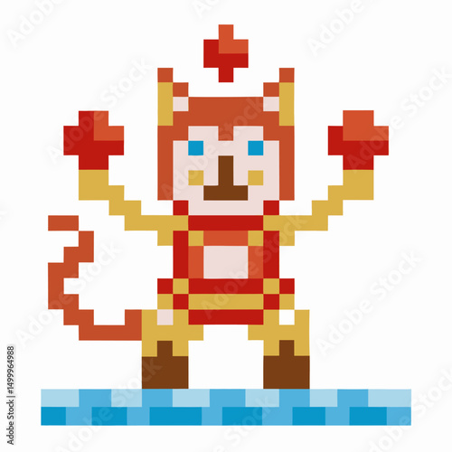 pixelated feline character with boxing gloves retro arcade design, pixel art style, 8 bit video game theme