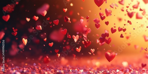 Falling hearts, a romantic, vibrant display of love