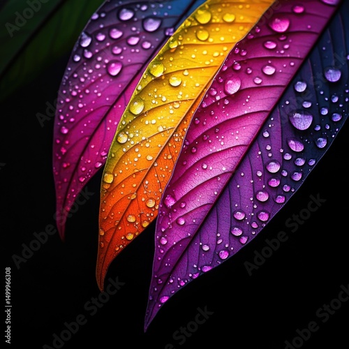 Droplets on a colorful leaf