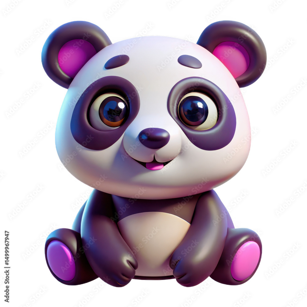 Naklejka premium Cute Panda Holding Bamboo Branch - PNG