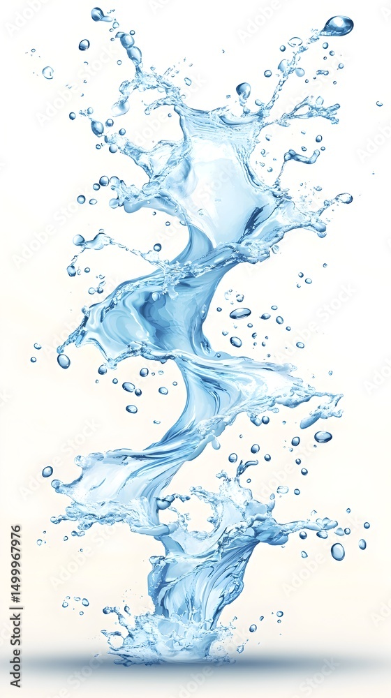 Fototapeta premium A dynamic, spiraling water splash, droplets ascending and descending in a graceful, three-dimensional form