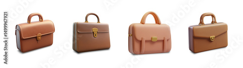 3D business briefcase Set - Vintage style brown leather material