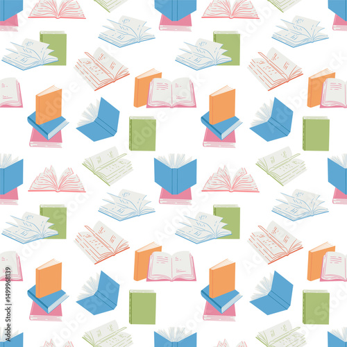 Seamless pattern of books for decoration, background, wrapper.
