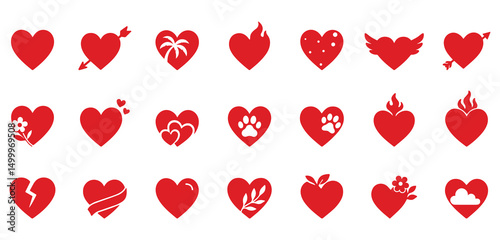 Heart icon set – love, romance, and emotion symbols in red vector silhouettes
