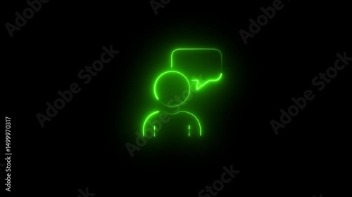 Person Talking Neon Light  A person talking with a speech bubble captures communication blue, bright, chatting, control, conversation, design, flat glow icon..