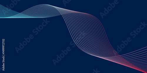 Abstract glowing wave lines on dark blue background. Dynamic wave pattern. Modern flowing wavy lines. Futuristic technology concept.